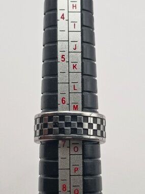 Stainless Steel Checkered Band Ring Size 6.5